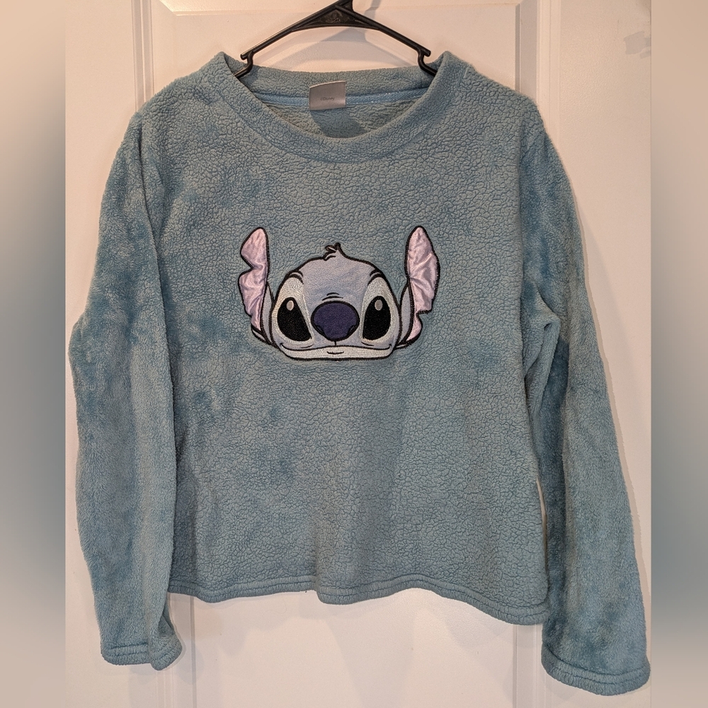 Disney Stitch Fleece Pullover Sweatshirt Blue Cozy Lounge Top Size Large 12-14